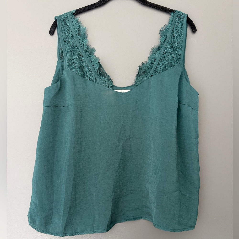 Wishlist Apparel Elegant Dark Green Lace Trim Tank Top